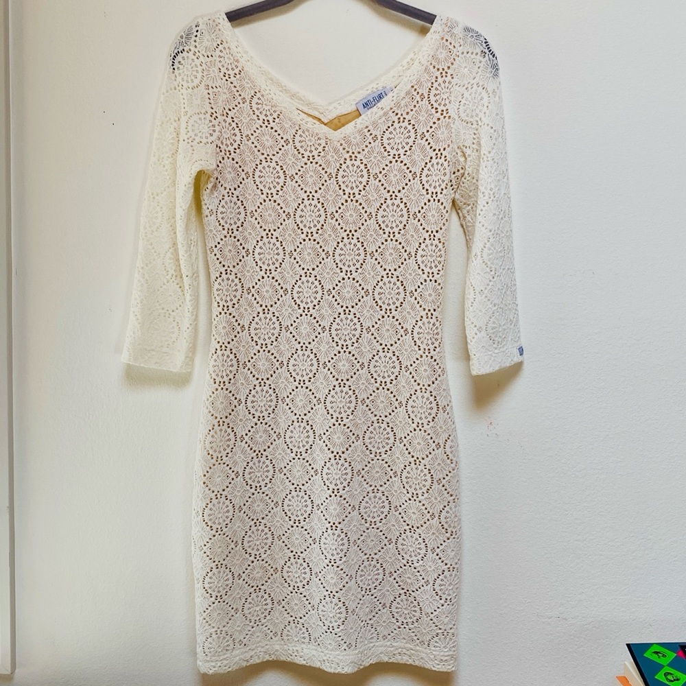 French 🇫🇷 Designer Anti-Flirt Elegant, Sexy, White Lace Dress XS